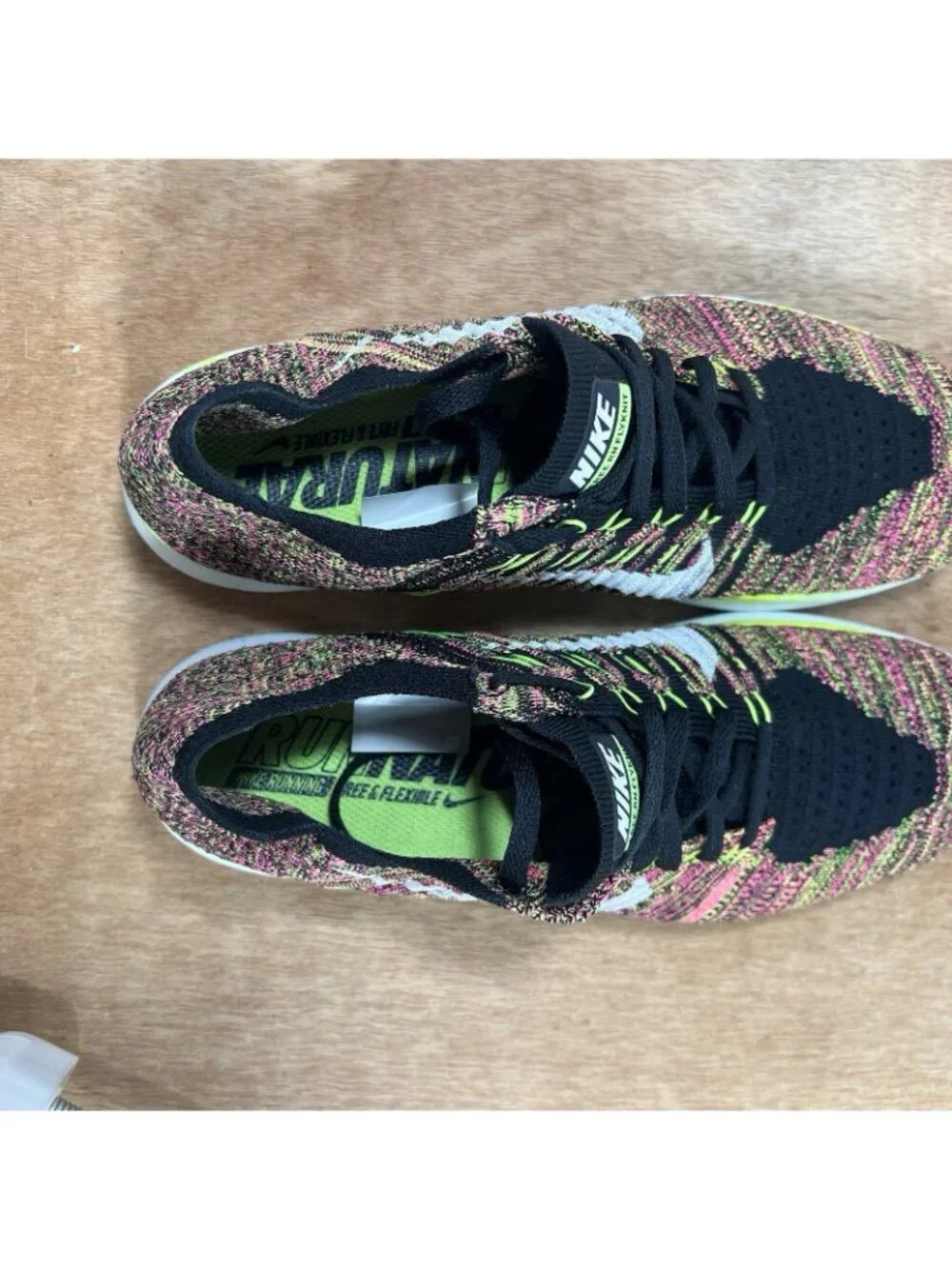 Nike Free RN Flyknit Running Shoes Size 10 Black Neon Green Pink 843431-999